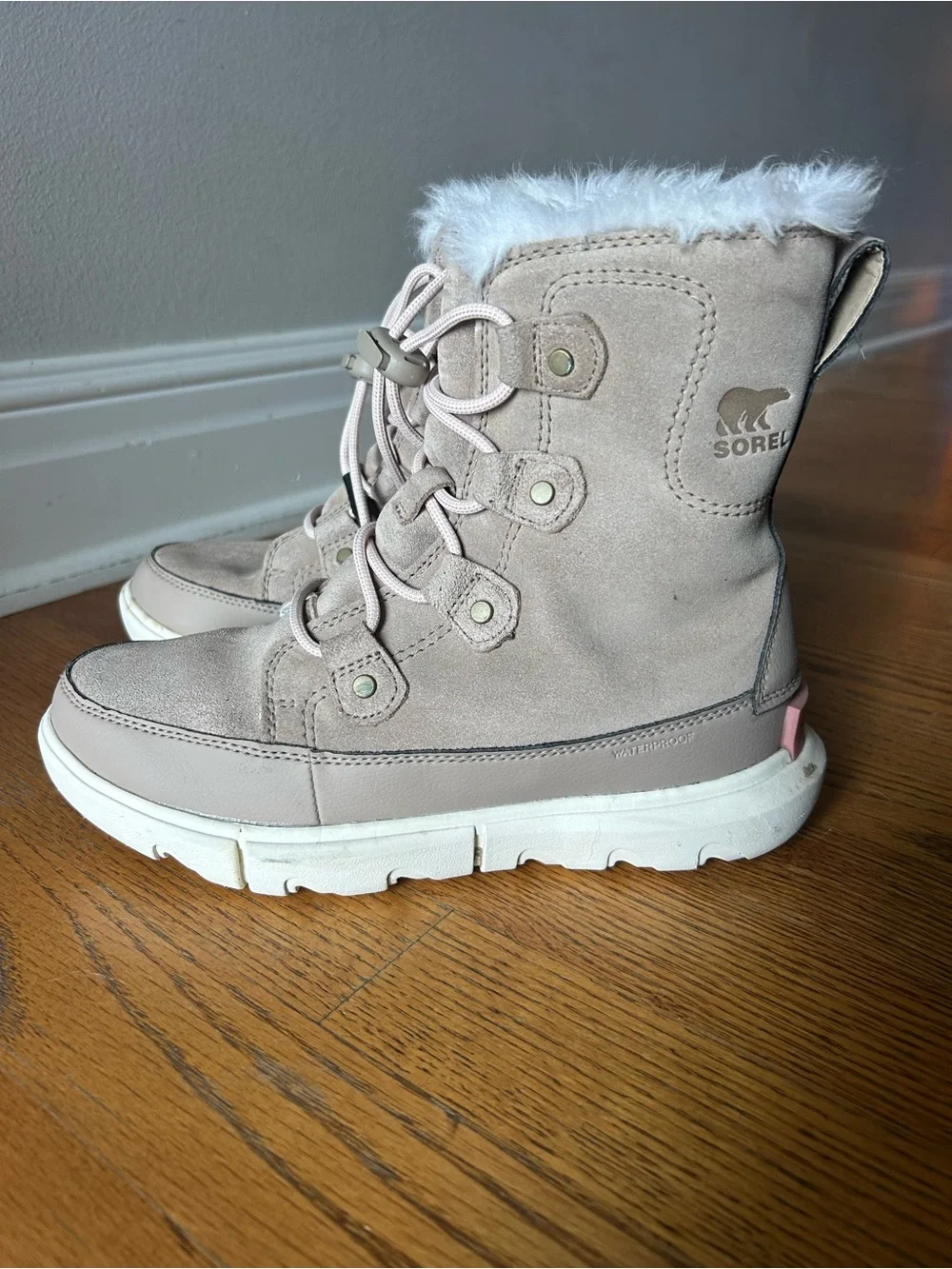 Sorel Kids Taupe Faux-Fur Lace-Up Winter Boot